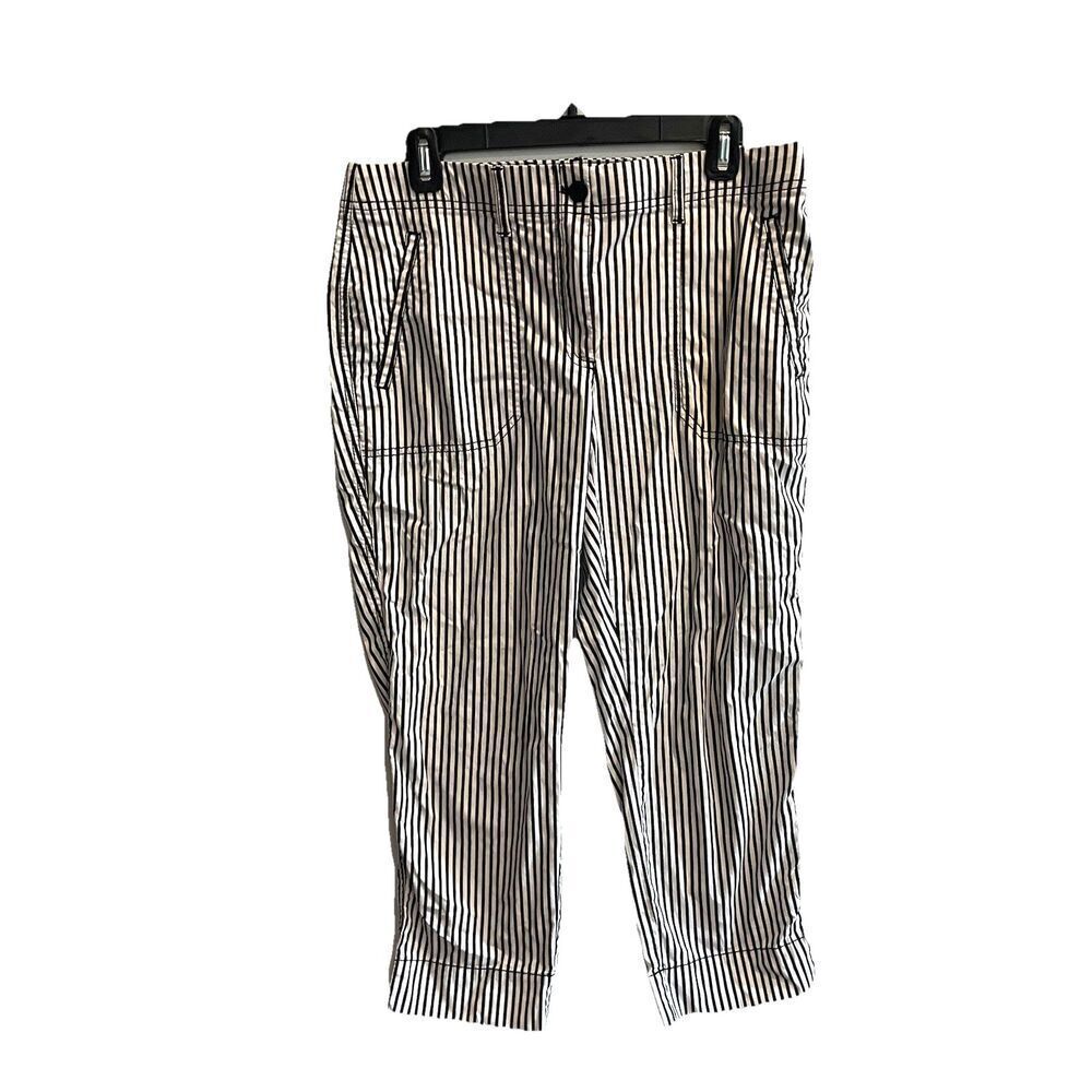 Chicos Pants Womens 0.5 Black White Stripe Chino Slacks Crop US Small 6 Capris